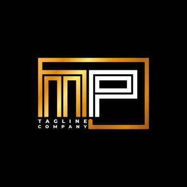 MP Logo harfi monogram şekil çizgisi altın vektör şablonu. İş monogram şirketi