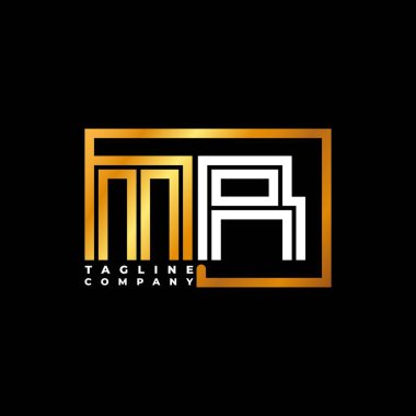 MR Logo harfi monogram şekil çizgisi altın vektör şablonu. İş monogram şirketi