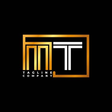 MT Logo harfi monogram şekil çizgisi altın vektör şablonu. İş monogram şirketi