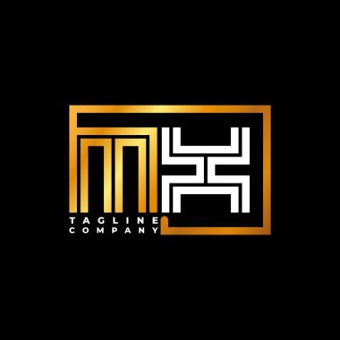 MX Logo harfli monogram şekil çizgisi altın vektör şablonu. İş monogram şirketi