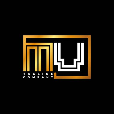 MV logo harfi monogram şekil çizgisi altın vektör şablonu. İş monogram şirketi