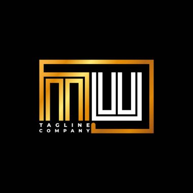 MW Logo harfli monogram şekil çizgisi altın vektör şablonu. İş monogram şirketi