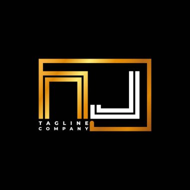 NJ Logo harfli monogram şekil çizgisi altın vektör şablonu. İş monogram şirketi