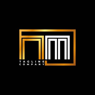 NM Logo harfli monogram şekil çizgisi altın vektör şablonu. İş monogram şirketi