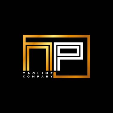 NP Logo harfi monogram şekil çizgisi altın vektör şablonu. İş monogram şirketi