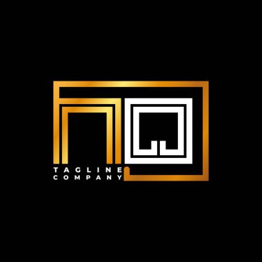NQ Logo harfli monogram şekil çizgisi altın vektör şablonu. İş monogram şirketi