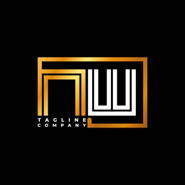 NW Logo harfli monogram şekil çizgisi altın vektör şablonu. İş monogram şirketi