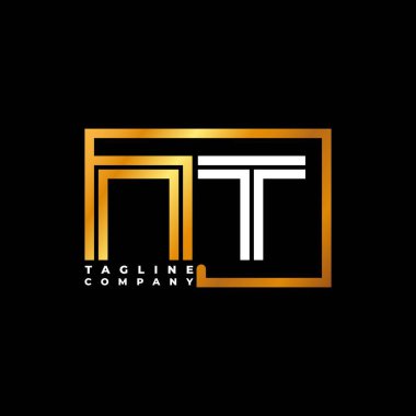 NT Logo harfi monogram şekil çizgisi altın vektör şablonu. İş monogram şirketi