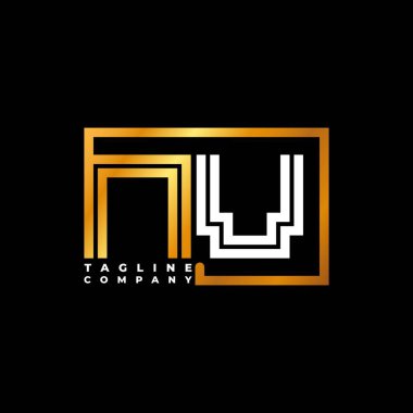 NV logo harfi monogram şekil çizgisi altın vektör şablonu. İş monogram şirketi