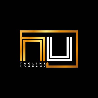 NU Logo harfi monogram şekil çizgisi altın vektör şablonu. İş monogram şirketi