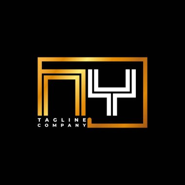 NY Logo harfli monogram şekil çizgisi altın vektör şablonu. İş monogram şirketi