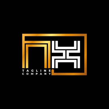 NX Logo harfli monogram şekil çizgisi altın vektör şablonu. İş monogram şirketi