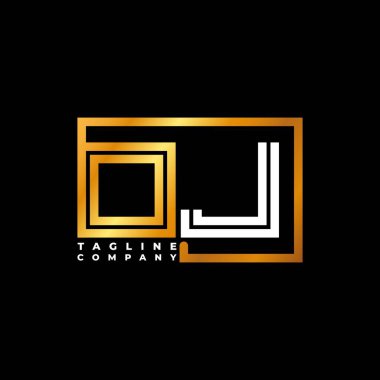 OJ Logo harfi monogram şekil çizgisi altın vektör şablonu. İş monogram şirketi