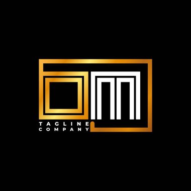 OM Logo harfi monogram şekil çizgisi altın vektör şablonu. İş monogram şirketi