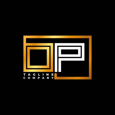 OP Logo harfi monogram şekil çizgisi altın vektör şablonu. İş monogram şirketi