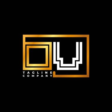 OV logo harfi monogram şekil çizgisi altın vektör şablonu. İş monogram şirketi