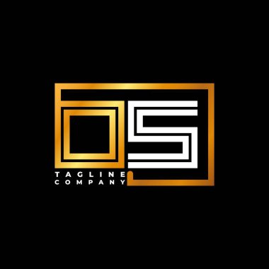 OS Logo harfi monogram şekil çizgisi altın vektör şablonu. İş monogram şirketi