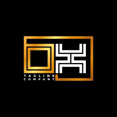 OX Logo harfi monogram şekil çizgisi altın vektör şablonu. İş monogram şirketi