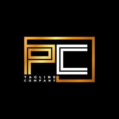 PC Logo harfi monogram şekil çizgisi altın vektör şablonu. İş monogram şirketi