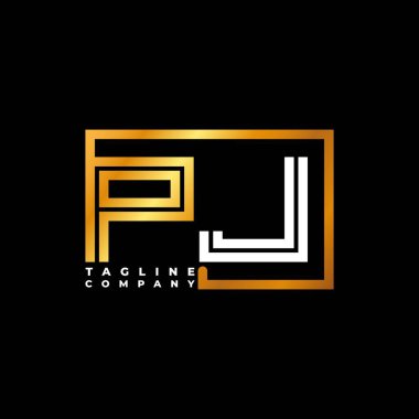 PJ Logo harfi monogram şekil çizgisi altın vektör şablonu. İş monogram şirketi