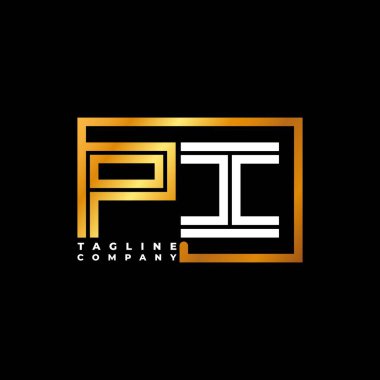 PI Logo harfi monogram şekil çizgisi altın vektör şablonu. İş monogram şirketi