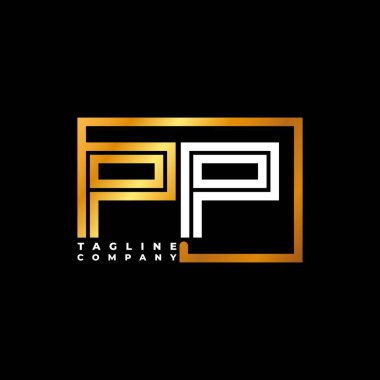 PP Logo harfi monogram şekil çizgisi altın vektör şablonu. İş monogram şirketi