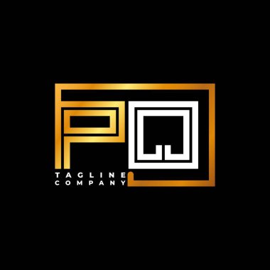 PQ Logo harfi monogram şekil çizgisi altın vektör şablonu. İş monogram şirketi