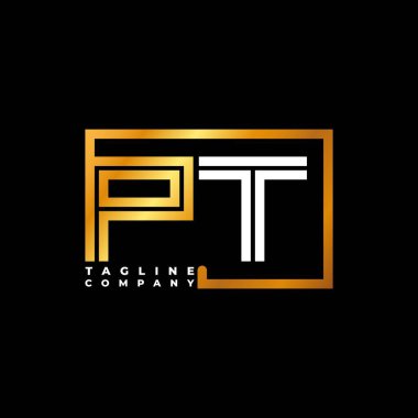 PT Logo harfi monogram şekil çizgisi altın vektör şablonu. İş monogram şirketi
