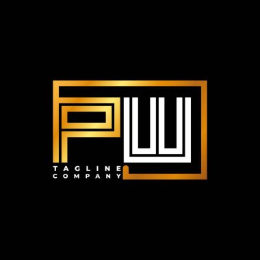 PW Logo harfi monogram şekil çizgisi altın vektör şablonu. İş monogram şirketi