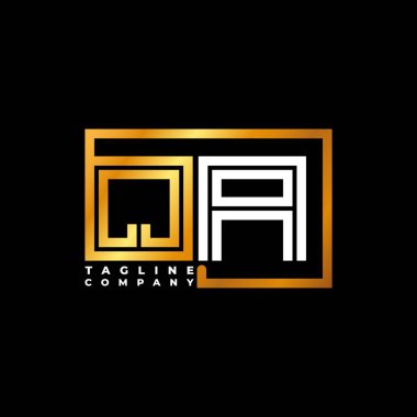 QA Logo harfli monogram şekil çizgisi altın vektör şablonu. İş monogram şirketi