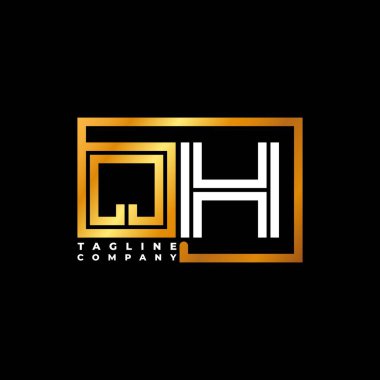 QH Logo harfli monogram şekil çizgisi altın vektör şablonu. İş monogram şirketi