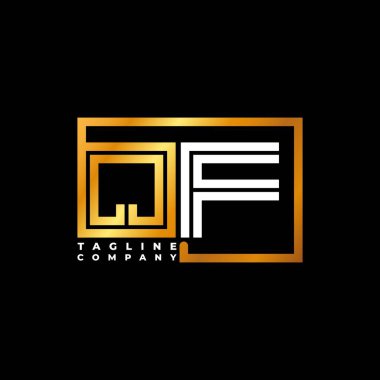 QF Logo harfli monogram şekil çizgisi altın vektör şablonu. İş monogram şirketi