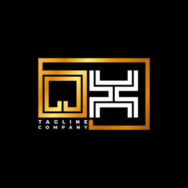 QX Logo harfli monogram şekil çizgisi altın vektör şablonu. İş monogram şirketi