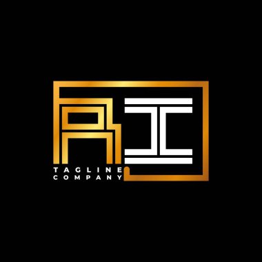 RI Logo harfi monogram şekil çizgisi altın vektör şablonu. İş monogram şirketi