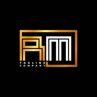 RM Logo harfli monogram şekil çizgisi altın vektör şablonu. İş monogram şirketi