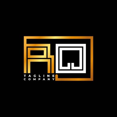 RQ Logo harfli monogram şekil çizgisi altın vektör şablonu. İş monogram şirketi