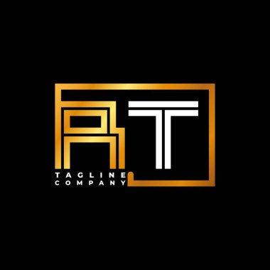 RT Logo harfi monogram şekil çizgisi altın vektör şablonu. İş monogram şirketi