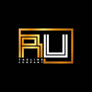 RU Logo harfi monogram şekil çizgisi altın vektör şablonu. İş monogram şirketi