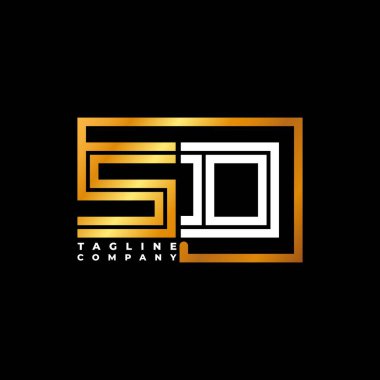 SD Logo harfi monogram şekil çizgisi altın vektör şablonu. İş monogram şirketi