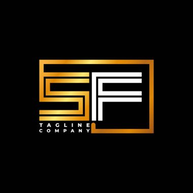 SF Logo harfi monogram şekil çizgisi altın vektör şablonu. İş monogram şirketi