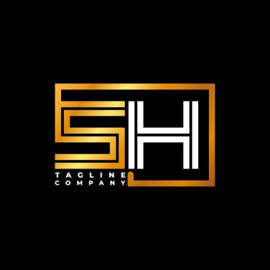 SH logo harfi monogram şekil çizgisi altın vektör şablonu. İş monogram şirketi