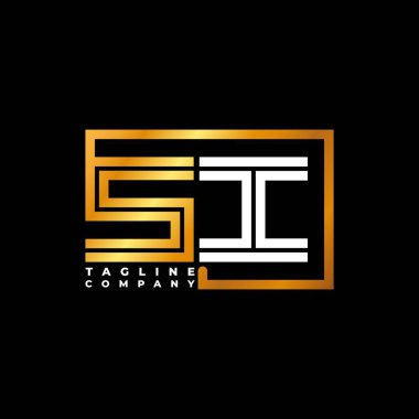 SI Logo harfi monogram şekil çizgisi altın vektör şablonu. İş monogram şirketi