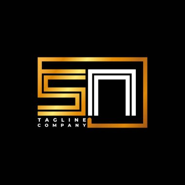 SN Logo harfli monogram şekil çizgisi altın vektör şablonu. İş monogram şirketi