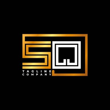SQ Logo harfi monogram şekil çizgisi altın vektör şablonu. İş monogram şirketi