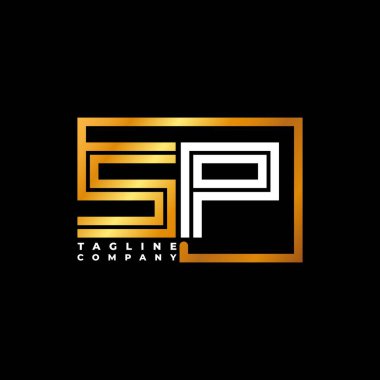 SP Logo harfi monogram şekil çizgisi altın vektör şablonu. İş monogram şirketi