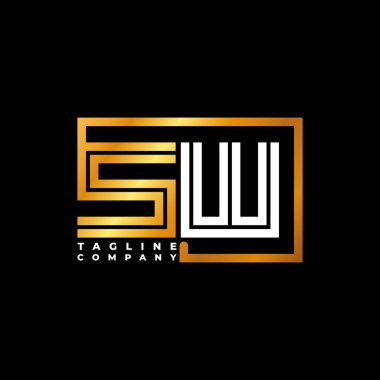 SW Logo harfi monogram şekil çizgisi altın vektör şablonu. İş monogram şirketi