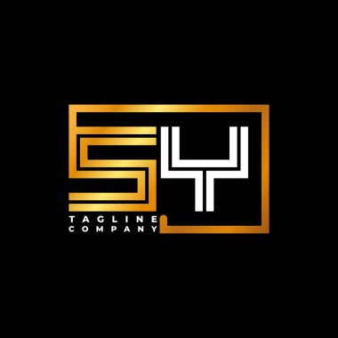 SY Logo harfi monogram şekil çizgisi altın vektör şablonu. İş monogram şirketi