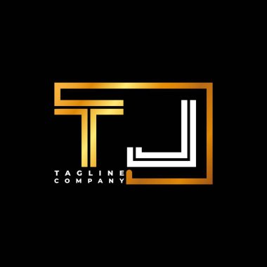 TJ Logo harfi monogram şekil çizgisi altın vektör şablonu. İş monogram şirketi