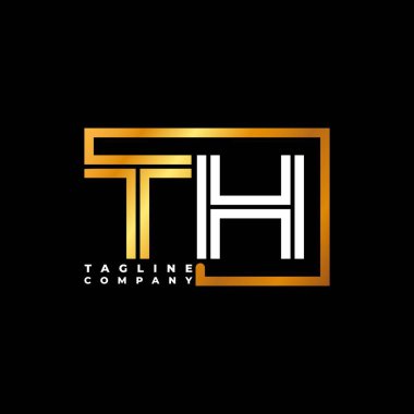 TH Logo harfi monogram şekil çizgisi altın vektör şablonu. İş monogram şirketi