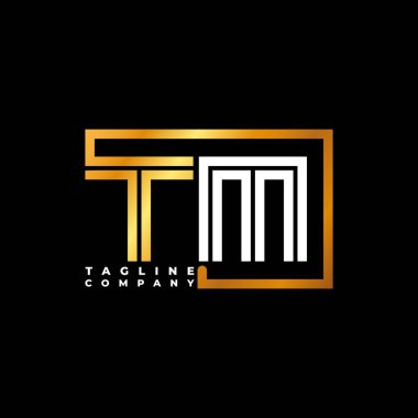 TM Logo harfi monogram şekil çizgisi altın vektör şablonu. İş monogram şirketi